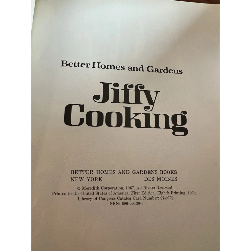 Vtg Better Homes and Gardens Jiffy Cooking 1972‎ 1st Edition 8th Printing EUC